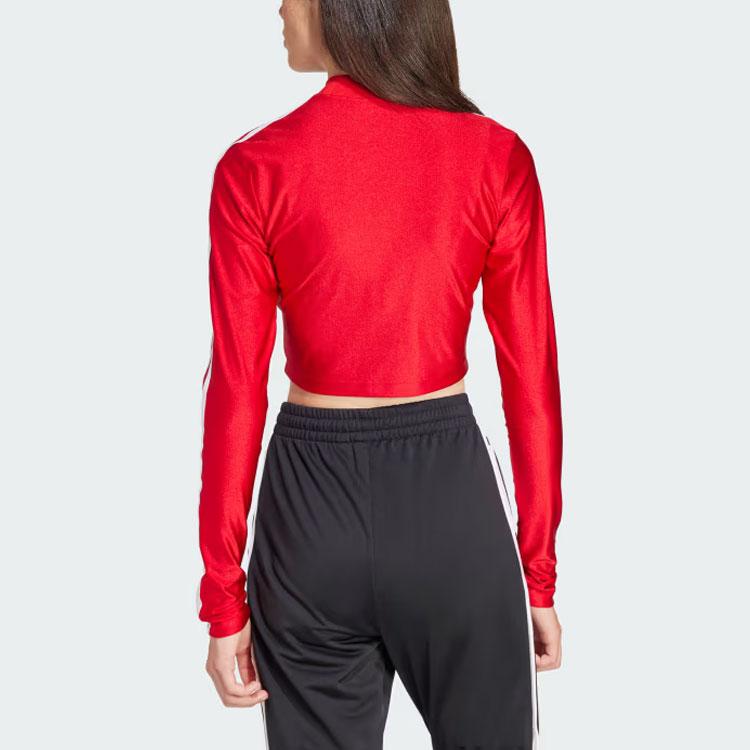 Adidas Originals 3-Stripes Cropped Long-Sleeve High-Neck Top Women Tops Red IR8132