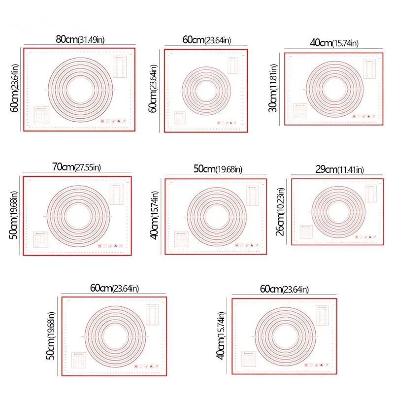 Oversize 80/70/60/30cm Silicone Baking Mat Rolling Kneading Pad Pastry Tools Crepes Pizza Dough Non-Stick Kitchen Silicone Mat
