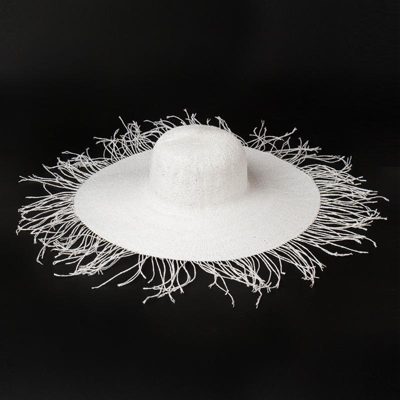 High-quality Fashionable Foreign Style Hair Bristle Edge Dome Large Eaves Woven Straw Hat Outdoor Travel Sunscreen Beach Hat
