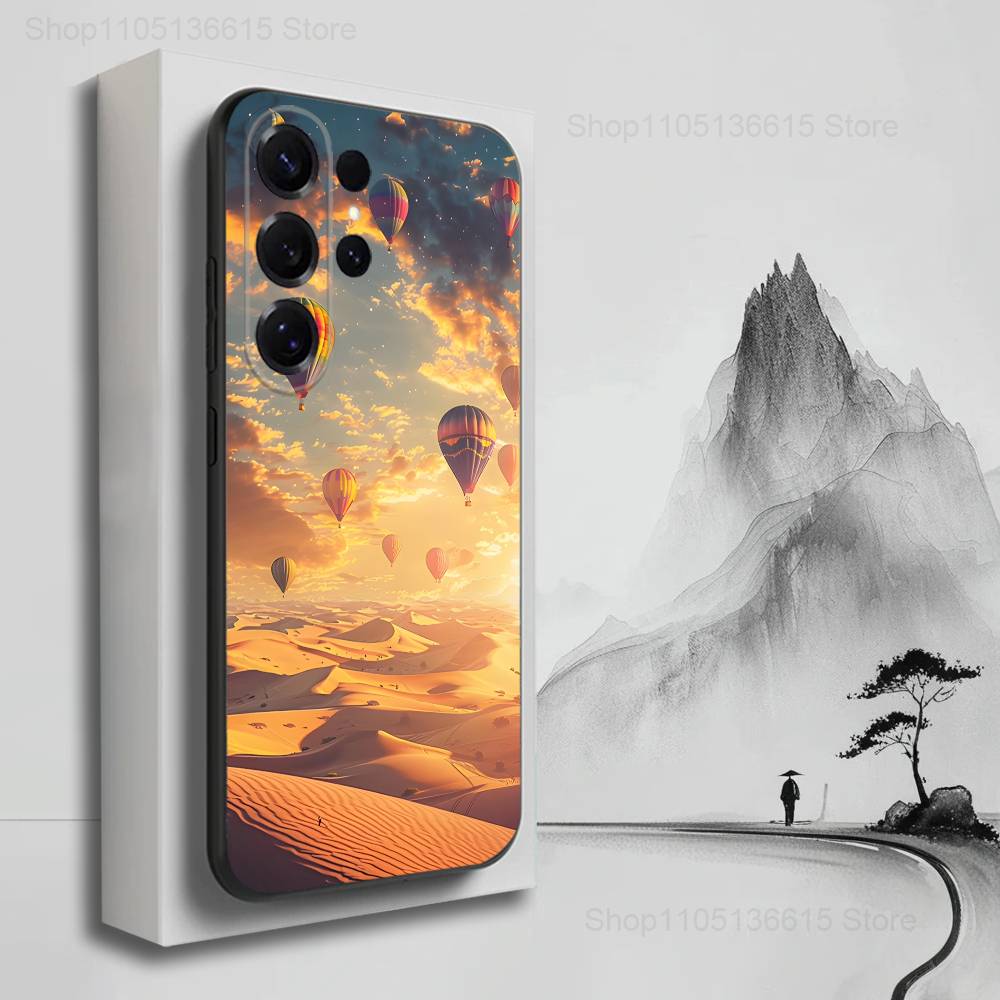 Cute Hot Air Balloon Case For Samsung S21,S20,S10,Plus,S9,S22,S25,Ultra,S24,S23,FE,Lite,Soft Silicone Black
