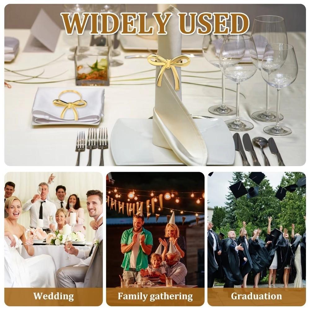 6 pcs Gold / Silver Napkin Buckle Luxury Serviette Ring Bow Napkin Ring For Table Dining Decor