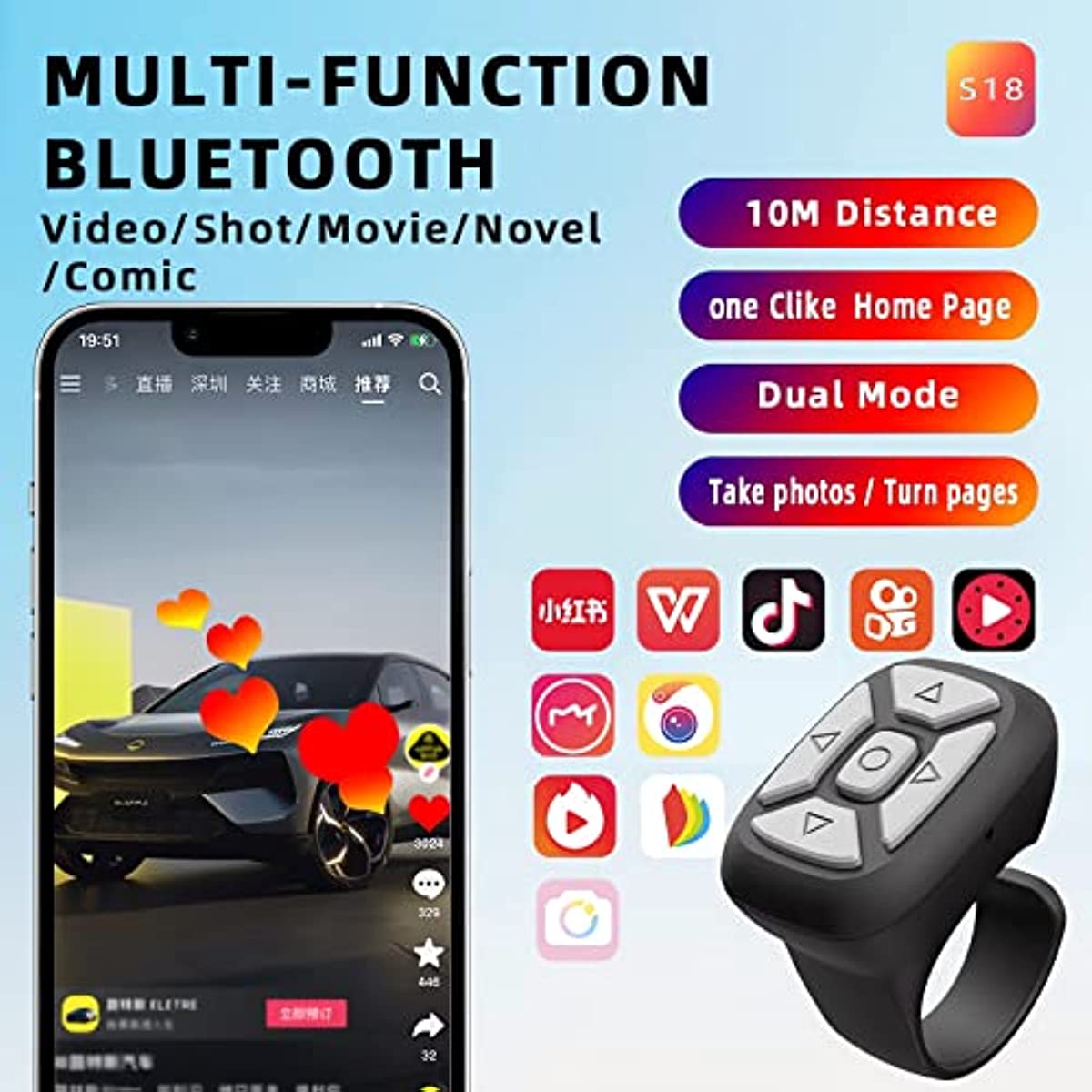 TIK TOK Пульт дистанционного управления мобильным телефоном Bluetooth Page Turner для — фото 3