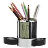 Multifunctional Metal Mesh Perpetual Calendar Pen Holder with Desktop Temperature Clock