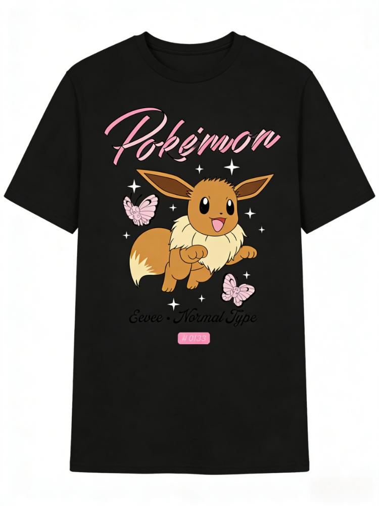 

2026 Summer Eevee Retro Cosplay Tshirt Unisexs Oversize Casual Cotton Printed Shortsleeved Unisex Childrens Sports Shirt S