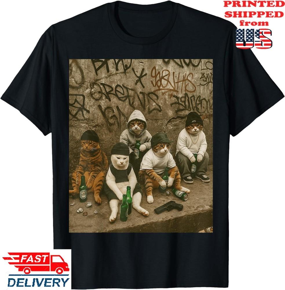 Funny Cat Lovers Meme Vintage Urban Street Cats Gang T-Shirt, Unisex Tee Unisex T-Shirt XXL