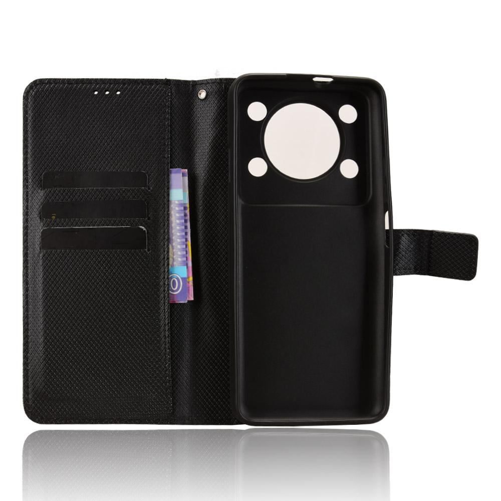 For Oukitel C60 Pro/Oukitel C60 Leather Wallet Case with Strap Diamond Texture Phone Cover