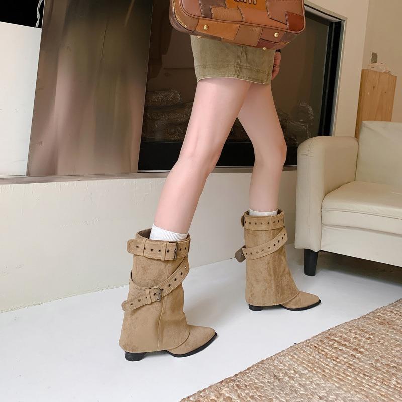 Spice Girls Belt Buckle Pants Boots Short Boots Women's Boots Early Autumn New Niche Design Short Boots Western Boots