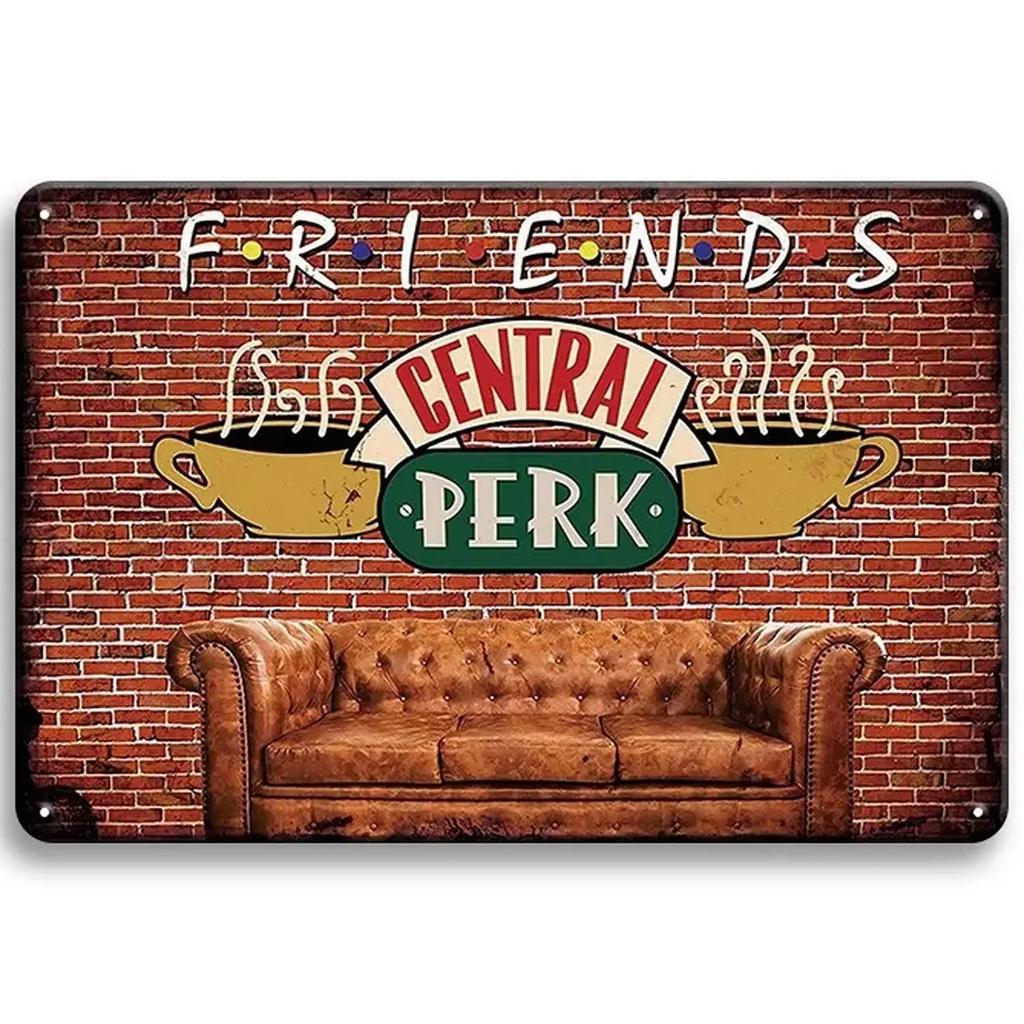 Vintage Friends Central Perk Metallplåtsskylt Retro Väggaffisch Plakett för Spelrum Café Garage Klubb Bar och Pubar Dekor