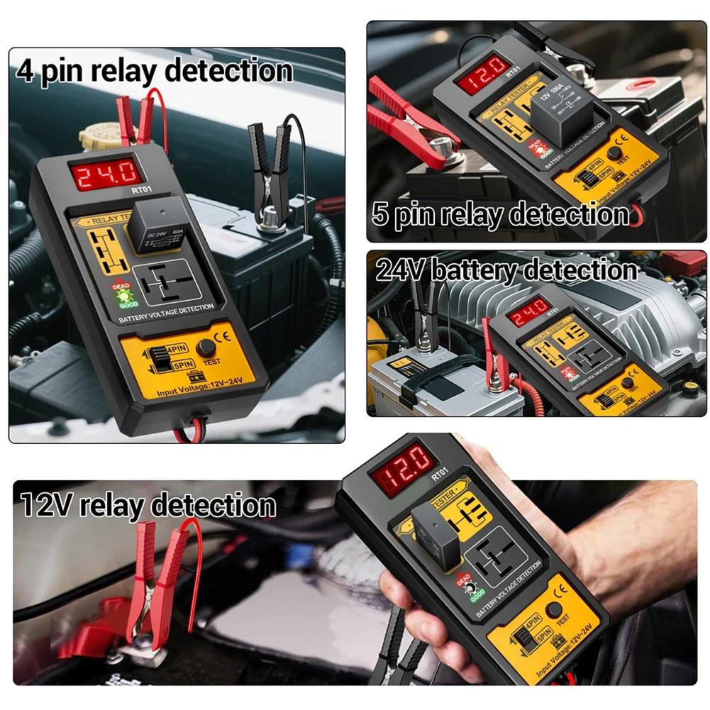 Digital Battery Voltages Tester Detector Relays Analyzers Tool for 4 Pin 5 Pin Automotive Relays Insulated Silicone Design