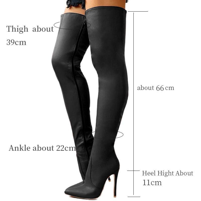 Stivali Alti da Donna con Zip Laterale Sopra il Ginocchio Sexy Punta Acuta Stivali Lunghi Décolleté di Personalità Taglie Forti Tacchi a Spillo Scarpe da Donna