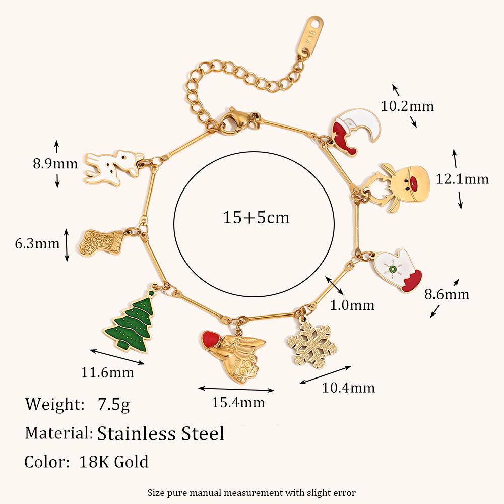 18K Gold-Plated Stainless Steel Holiday Bracelet & Christmas Pendant Necklace