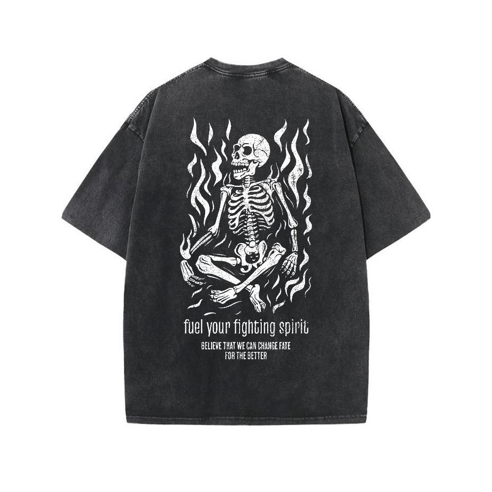 

Skeleton Flames Meditation Vintage Washed Graphic Short Sleeve T-Shirt S