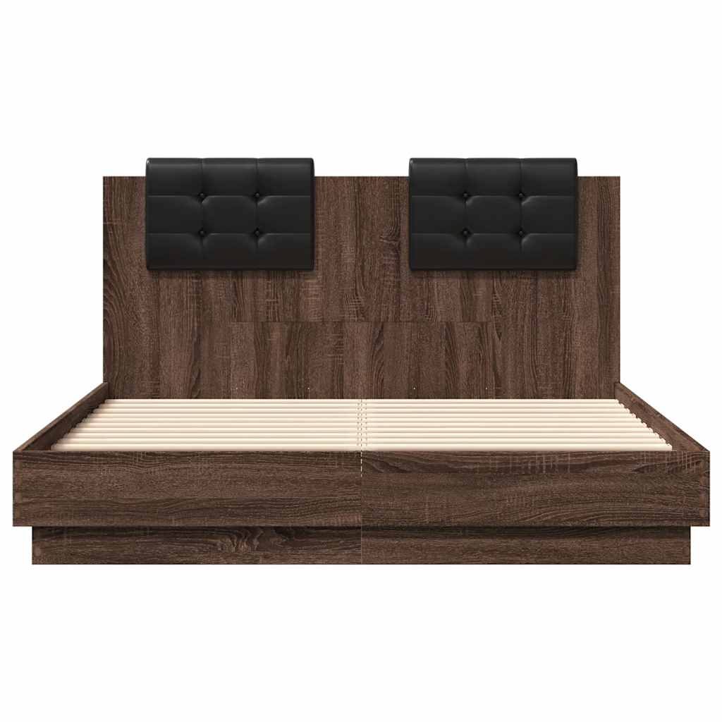 Bed Frame with Headboard Brown Oak Effect 120 X 190 Cm