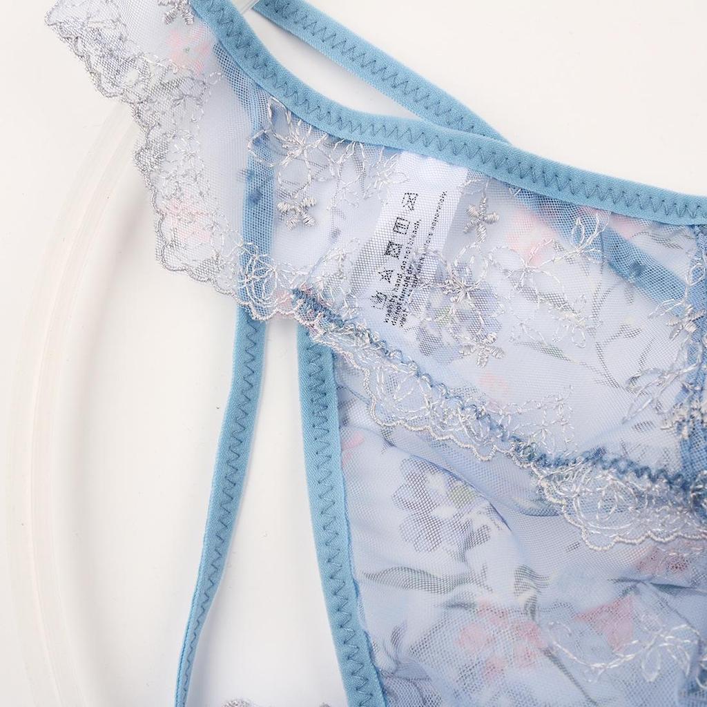 NT03 Men's Low-Rise Lace Thong with Floral Embroidery - Breathable & Sexy Underwear