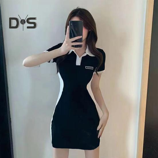 Dámské mini košilové šaty s krátkým rukávem, barevně blokované šaty s límečkem, letní ležérní šaty s výstřihem do V, bodycon šaty, párty klubové krátké šaty