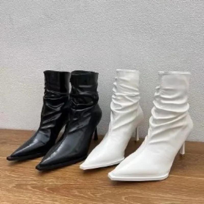 Fashion Shoes Female 2025 Mid-Calf Women's Boots Elegant Modern Boots Women Pointed Toe Back Zip Thin Heels Sewing Shoes Women Zapatos