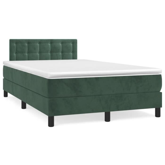 3141536 vidaXL Lit à sommier tapissier et matelas Vert foncé 120x200cm Velours