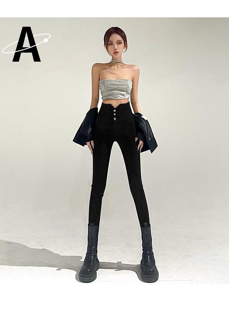 Women's High-Waisted Slimming Leggings - Spring 2026, Plus Size, Tapered, Elastic, Black Pencil Pants