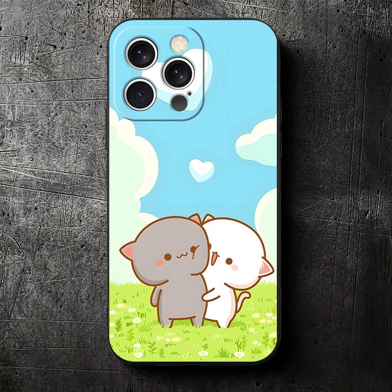 Cartoon Cute Peach Goma Soft Phone Case for iPhone 16 16E 17 Air 15 Pro Max 14 Plus 13 Mini 11 12 7 Black Cover Back Shell
