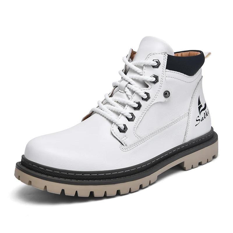 

Handmade Men Boots 2026 Ankle Winter Leather Shoes Autumn Outdoor Hiking Boot Sneakers Hombres Botas High Top Footwear Anti Slip 39 белый