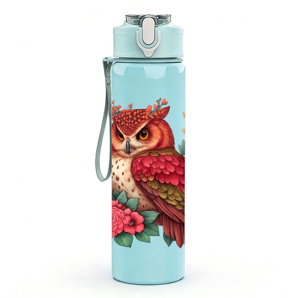 1PC Floral Wreath Red Bird 750ml Color Plastic Sports Water Bottle Leakproof Flip Straw Lid Suitable for Sports Office Home Use
