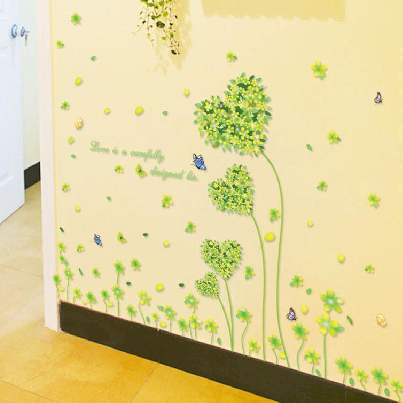 Green Heart Wall Sticker Removable Self Adhesive Decal for Living Room TV Background Bedroom Romantic Home Decor