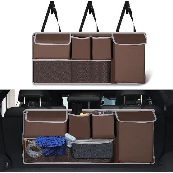 UYYE Trunk Hanging Organizer, Backseat Bag, Car Interior Accessories With 4 Pockets & 2 Mesh Pouches For Groceries, Will Provide More Storage Trunk