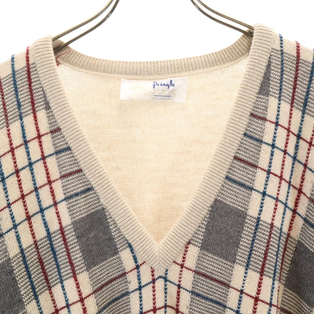 Pringle 80er Jahre Alt Vintage Karomuster Langarm V-Ausschnitt Strick L Pullover Herren Gebraucht