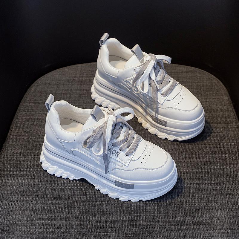 Thick-soled Leather Surface Heightening Dad Shoes Girl 2025 New Ins Fried Street Casual Breathable Muffin Shoes Little White Shoes
