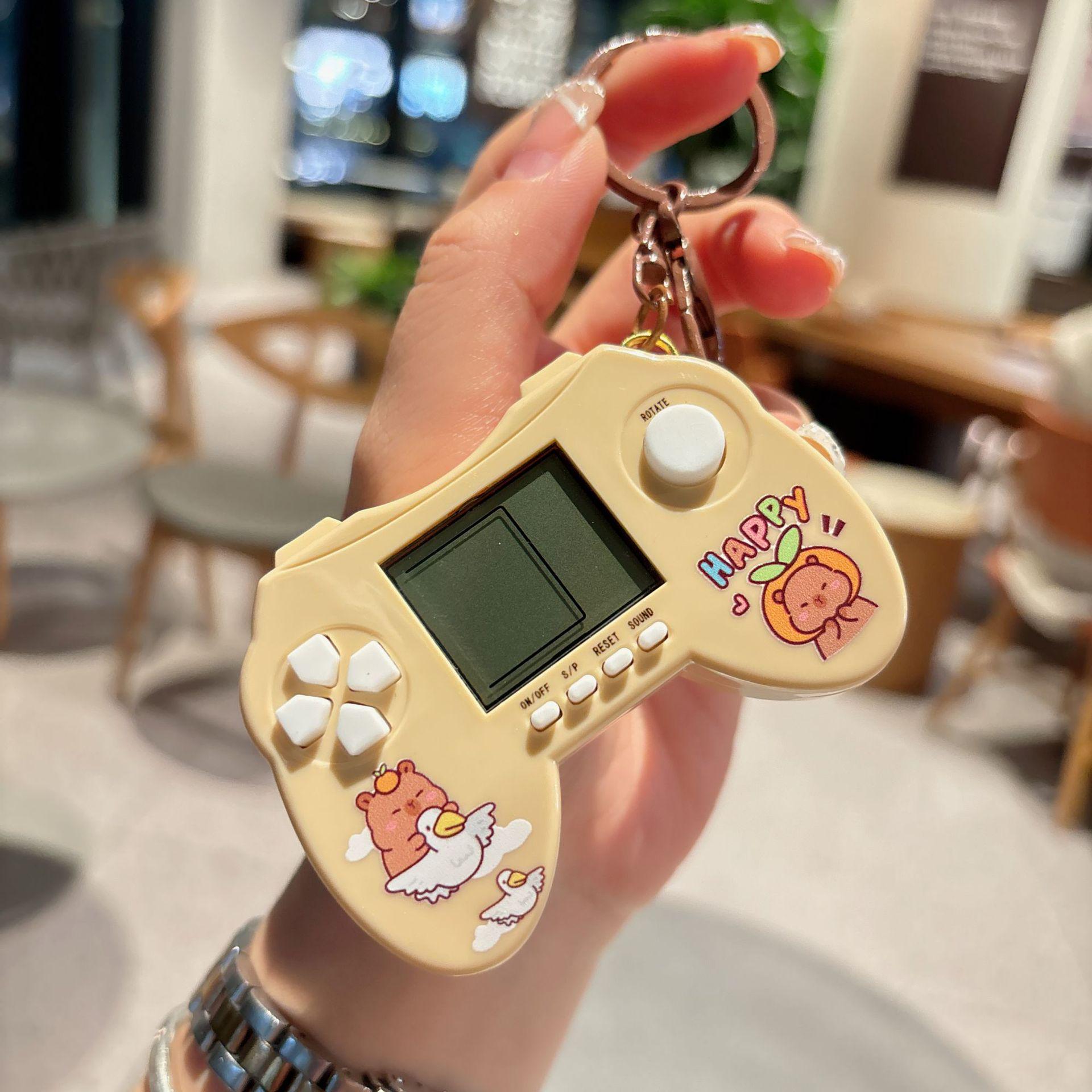 Creative Capybara Keychain Game Console: Handheld Tetris Toy for Kids