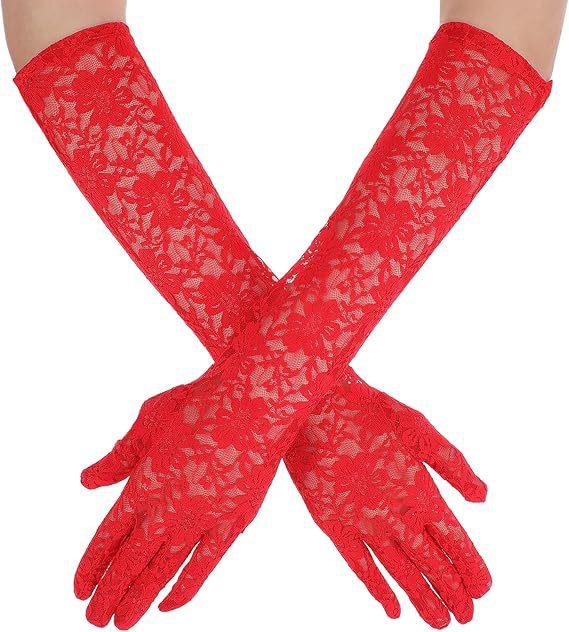 

Эластичный , Сексуальный , Защитный от солнца , Свадебное цветочное платье , Длинные кружевные перчатки One Size красный