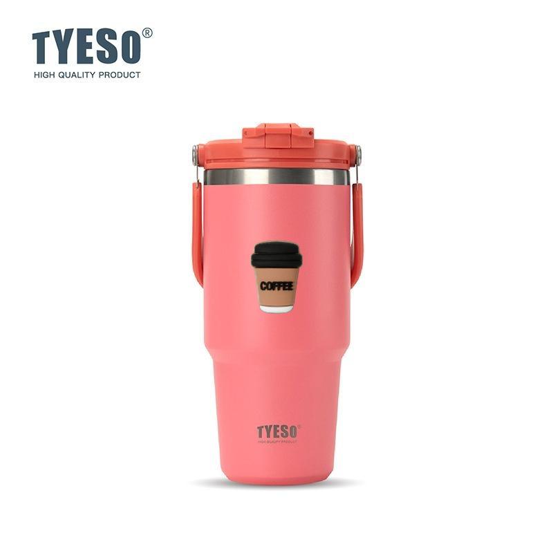 Tyeso 1050ML Vacuum Flasks Handle Dual-Drink Coffee Mug Stainless Steel Ice Cup Car Bottle Hot Cold Retention Large-Capacity With Coffee Sticker