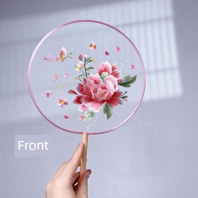 Peony Chinese Style Dance Fan, Double-Sided Embroidery, Traditional Suzhou Embroidery, Hanfu, Cheongsam, Ancient Costume Round Fan