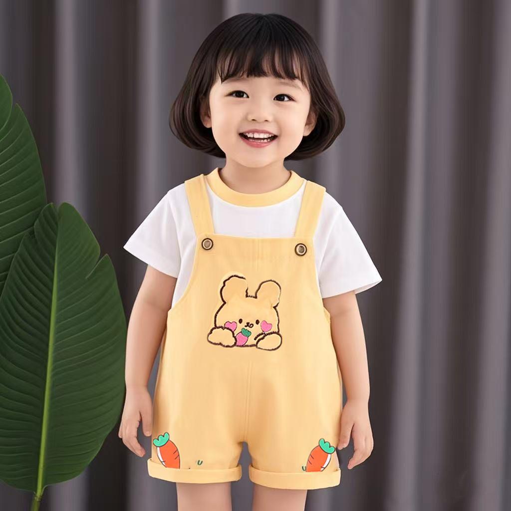 Girls' summer short sleeved set, new baby carrot rabbit overalls, girls' summer two-piece set