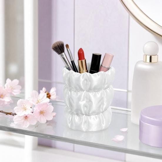 Yousheng Macaron Color Pen Holder, Cloud Pleat Design Pencil Holder, Soft Satin Compact Desktop Organizer for Pens Makeup