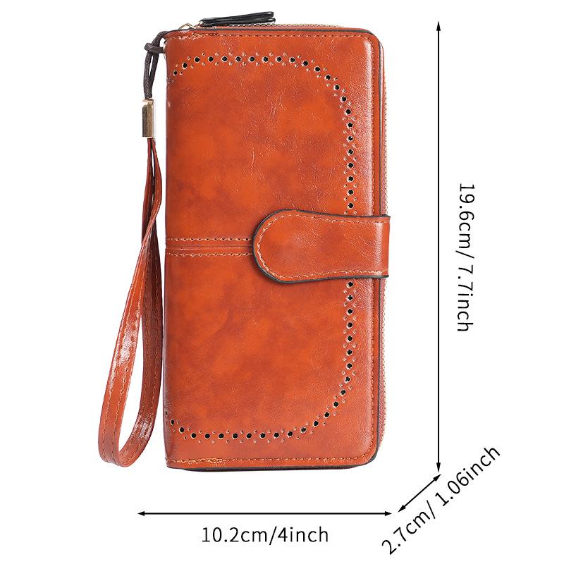 Women's Retro Oil Wax PU Leather Long Wallet With Large Capacity