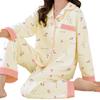 French Floral Faux Cotton Women's Pajama Set - Spring/Autumn Long Sleeve & Pants, Loose Cardigan Style for Middle-aged Women.