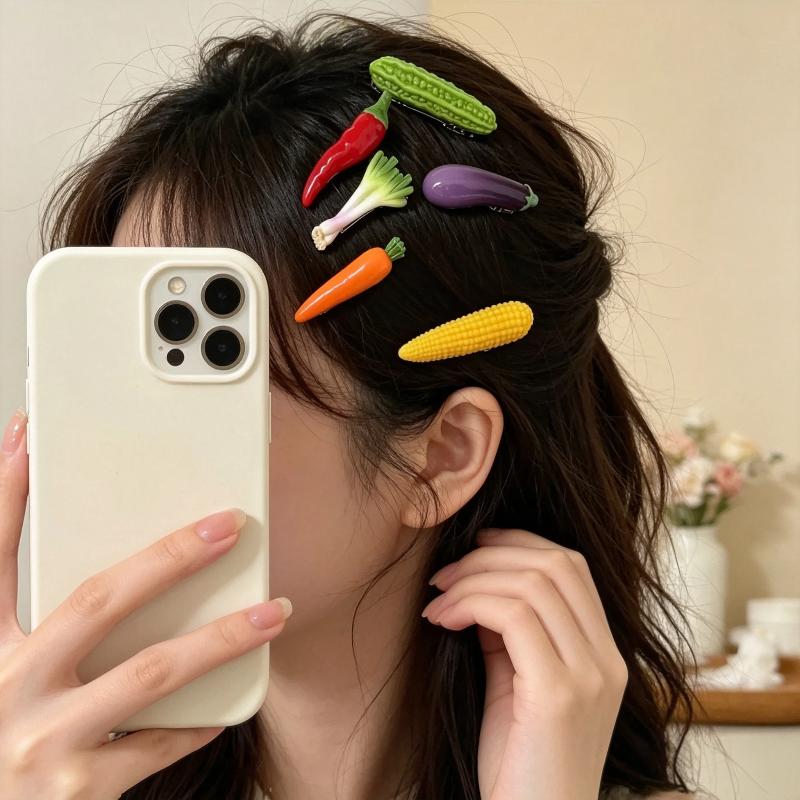 Funny Realistic Food Vegetable Barrettes Novelty Shape Hair Pins 2Pcs Random Styles Cute Hair Accessories for Party Favors