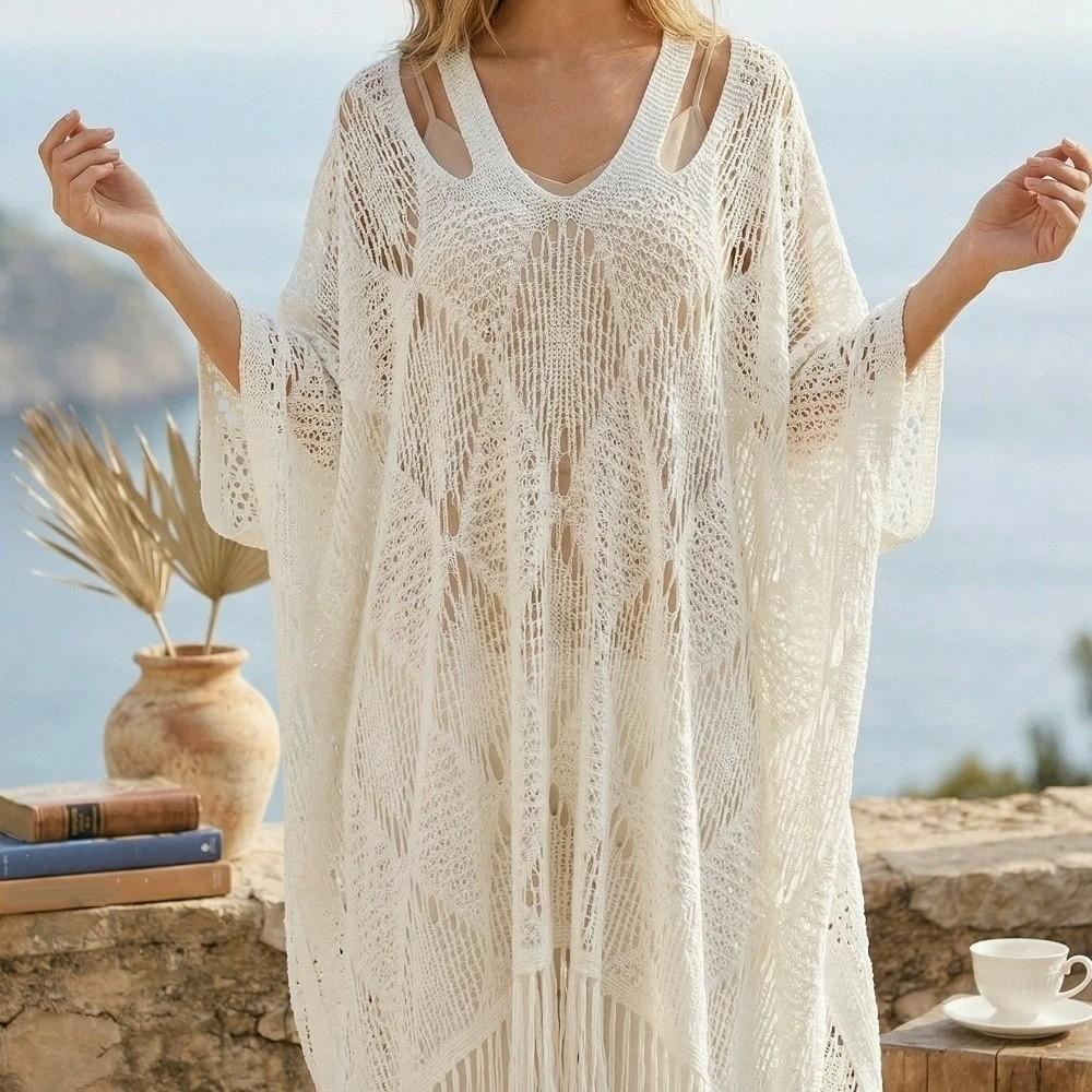 Sun Protection Bohemian Shawl Plus Size Crochet Top Women Simple Knit Hollow Out Top Women