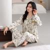 Anti-bumping point with chest pad Spring and autumn women's cardigan loungewear pure cotton long-sleeved lapel two-piece pajamas women's suit