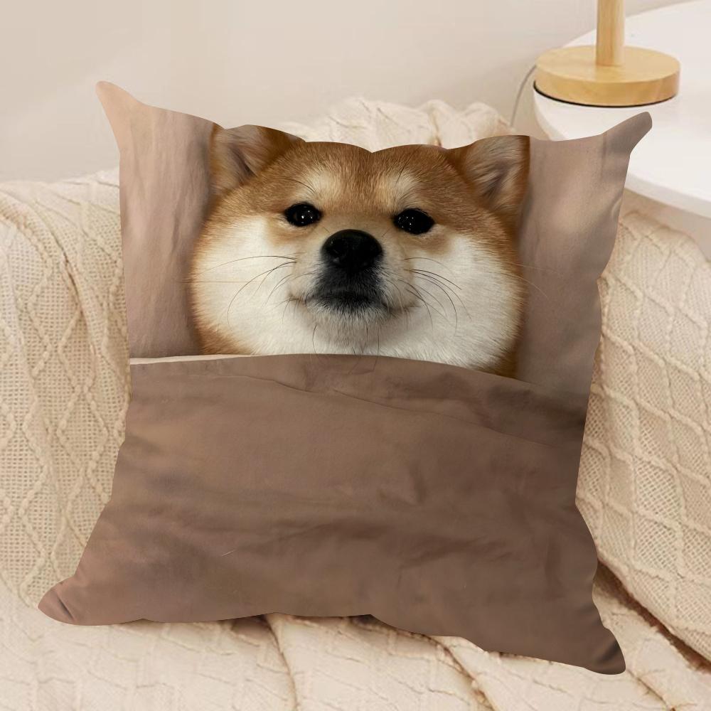 Cute Shiba Inu Cushion Cover Soft Plush Fabric Double-Sided Printed Sofa Cushion Cover for All Seasons Home Decor Gift