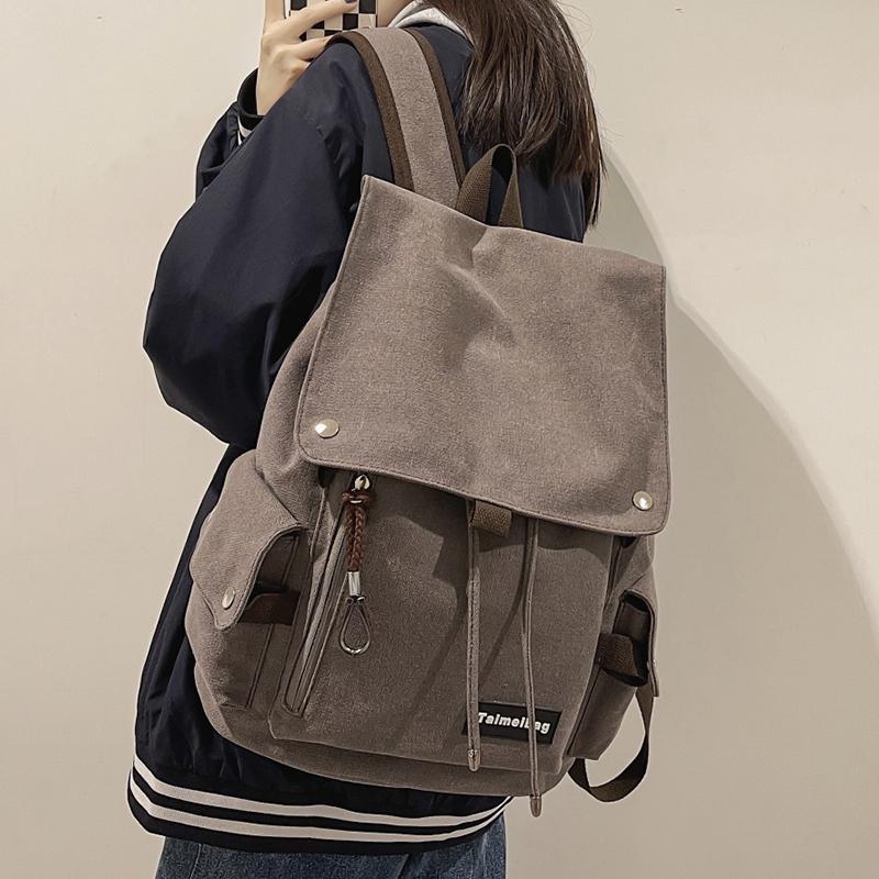 Unisex Canvas Backpack for Students - 15.6 Inch Laptop Bookbag with Drawstring Flap