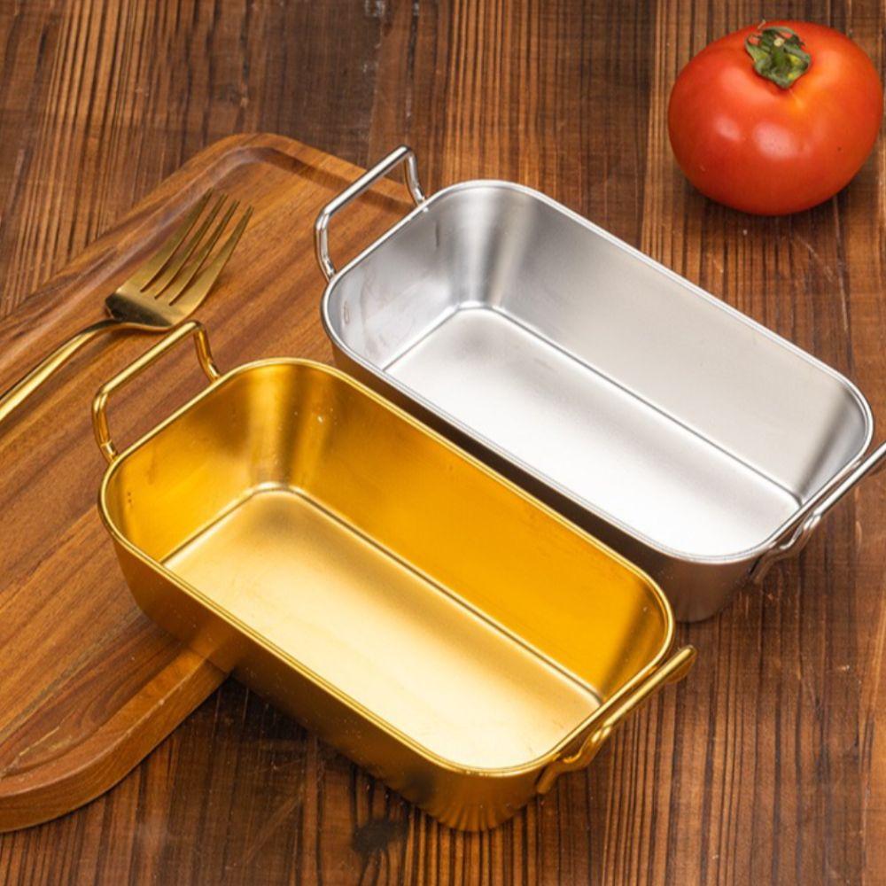 Creative With Handle Korean Stainless Steel Plate Durable Square Fried Food Trays Silver and Gold Snack Plate Restaurant