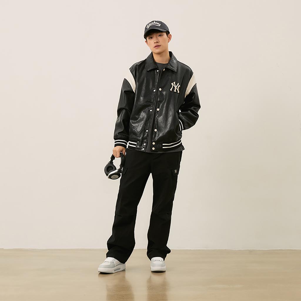 New MLB MONOGRAM Collection New York Yankees 24FW Baseball Jacket Unisex Black 3AJPM0444-50BKS