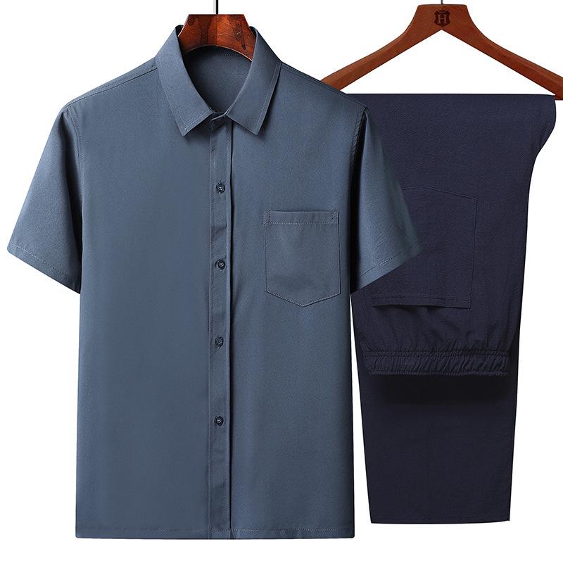 Men's Ice Silk Short-Sleeve Loose Lapel Shirt for Middle-Aged & Elderly