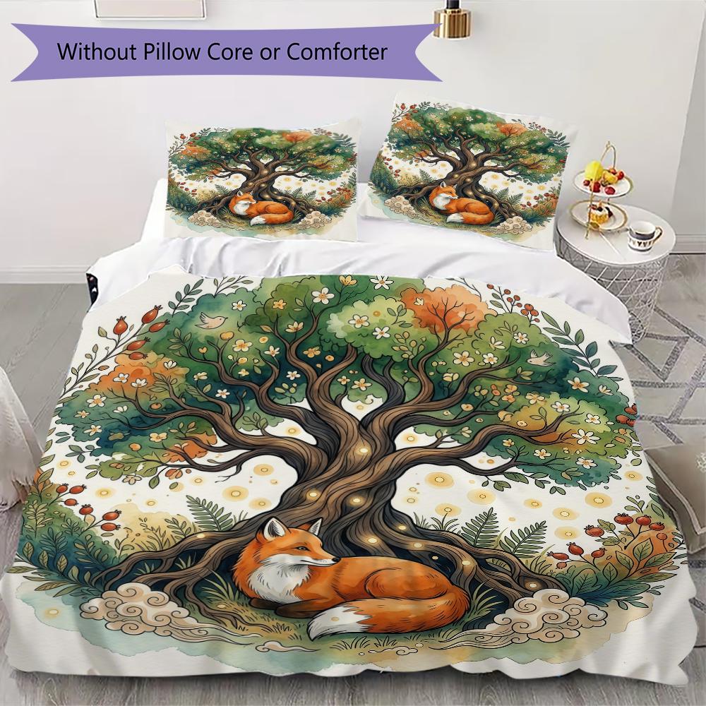 Woodland Storybook Pattern Bedding Uilt Set Uilt Cover Pillowcase Home Decoration Birthday Gift (1 * Duvet Cover + 2 * Pillowcase Without Core)