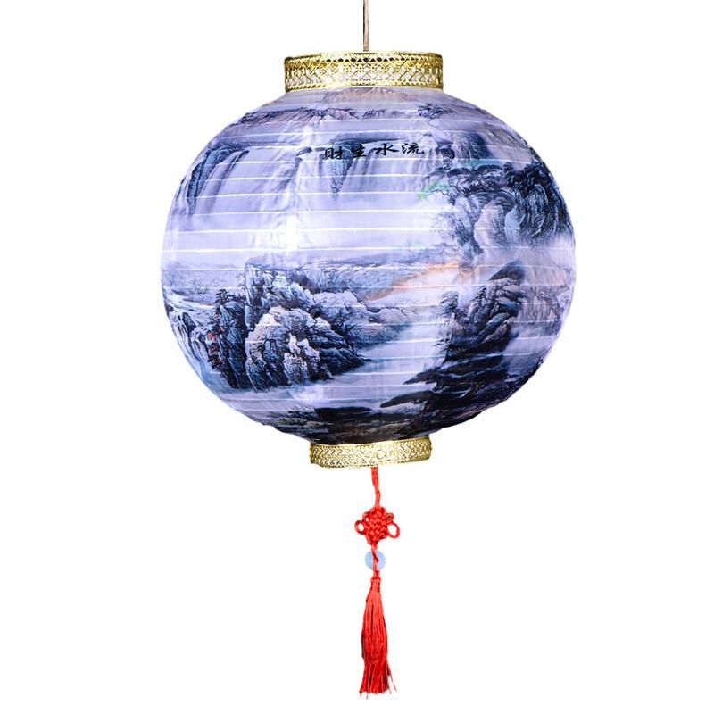 32x36cm Chinese Ancient Handheld Lantern Hanging Lamp Ink Garden Holiday Decor Printed Flower Round Chinese Lantern Party Decor