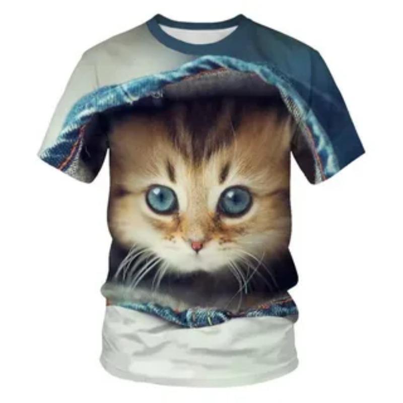 Summer Short Sleeved T-shirt Fashionable Interesting Cat Animal Creative Pattern Comfortable Casual Loose T-shirt