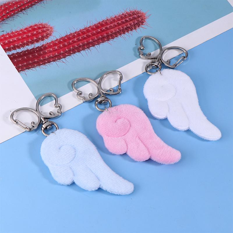 Y2K Sweet Plush Angel Wings Keychain Simple Butterfly Wing Keyring Pendant Bag Charms Backpack Hanging Decoration Couple Gifts