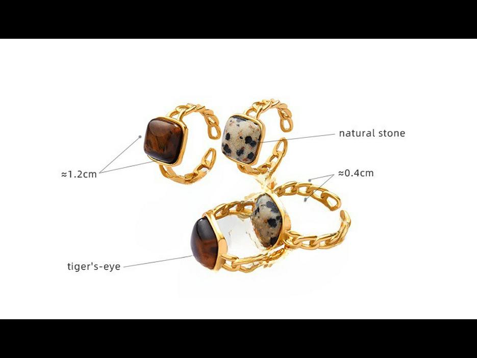 Anel aberto geométrico retrô personalizado com incrustação de pedra natural olho de tigre - A344